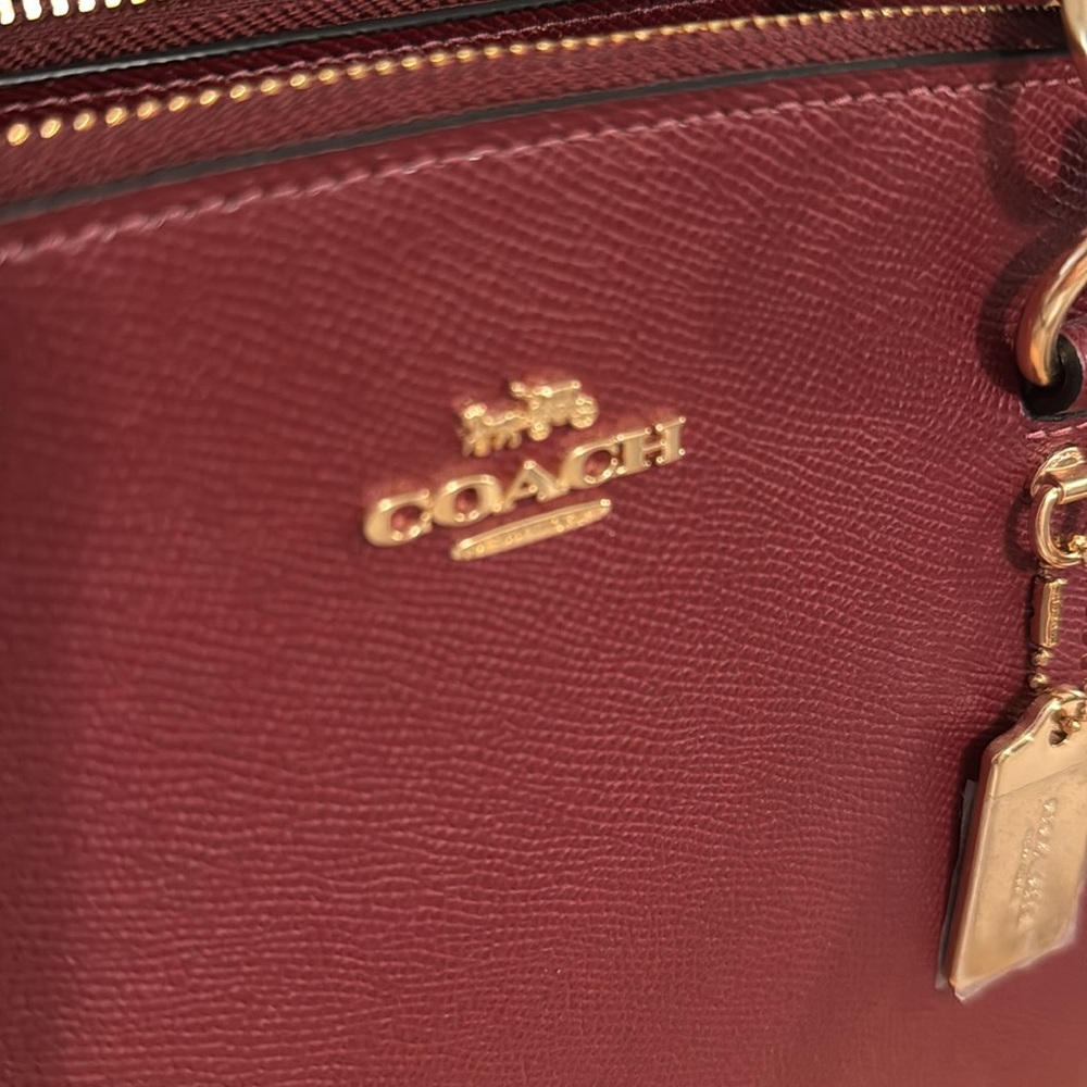 Coach Etta deep red gold accent hardware carryall satchel bag new - Picture 15 of 16